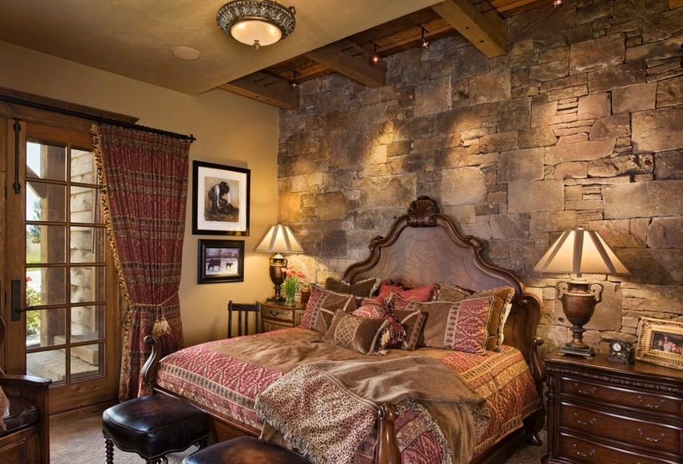 Необычно украсить стены спальни можно при помощи декоративного камня