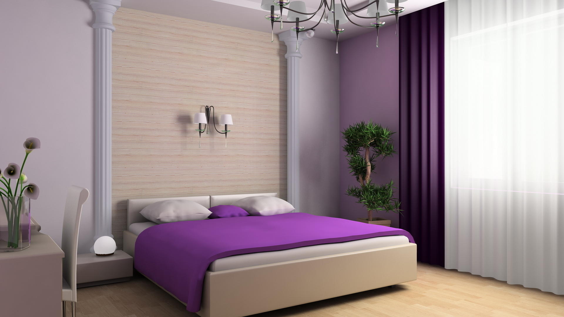 Фиолетовый цвет поможет сделать спальню уютной, обеспечит комфортный сон и отдых 