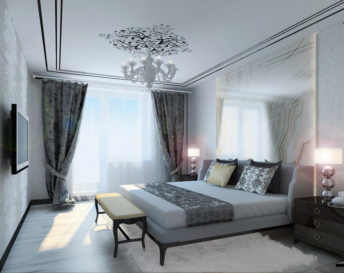 Для небольшой спальни стоит подбирать наиболее светлые серые оттенки, которые визуально расширяют пространство 