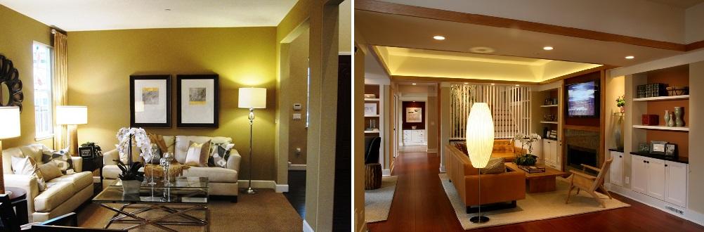 Напольные лампы и торшеры создают в помещении мягкий и рассеянный свет, что придает гостиной неповторимую атмосферу тепла и уюта