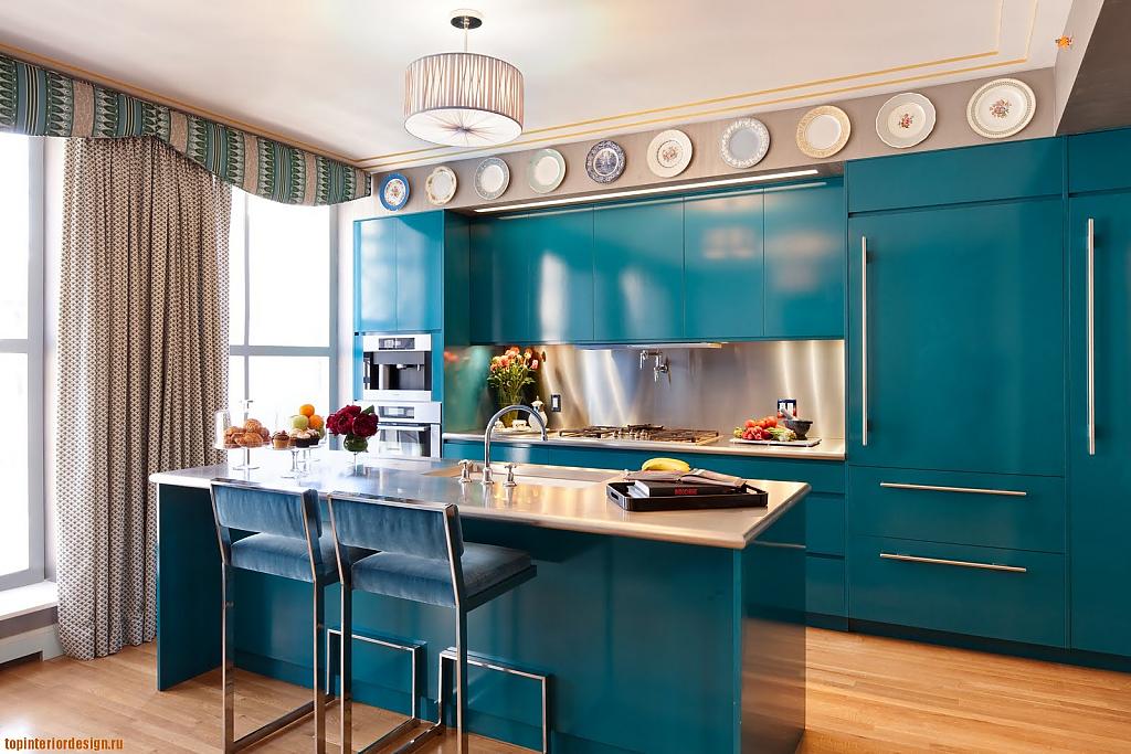 Потрясающий дизайн интерьера кухни цвета ультрамарин
