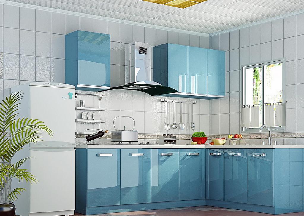 Потрясающий дизайн интерьера кухни цвета ультрамарин