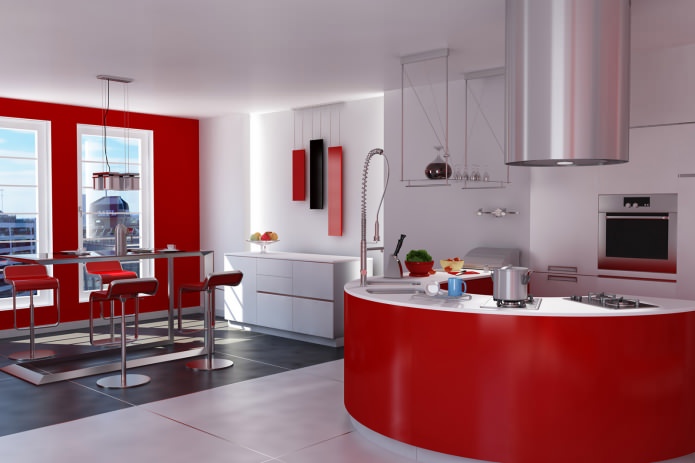 Потрясающий дизайн интерьера кухни в сочном красном цвете