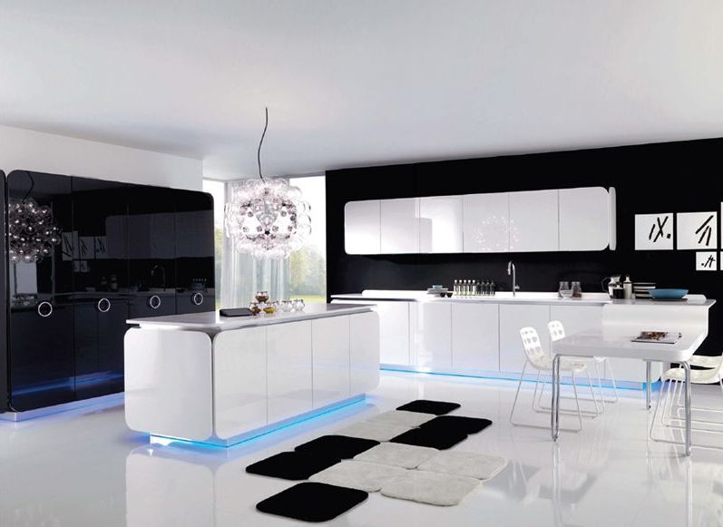 Стильный дизайн интерьера кухни в чёрно-белой гамме