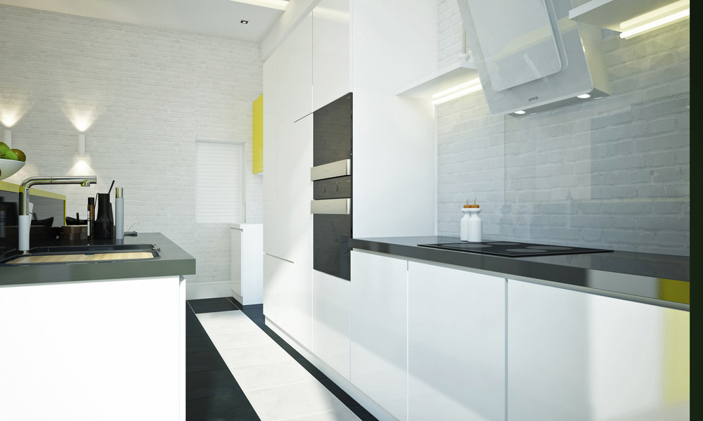 Белый кухонный гарнитур в интерьере функциональной кухни