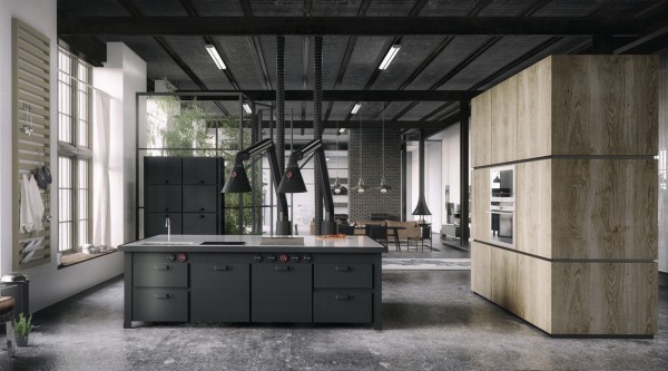 Дизайн чёрного кухонного острова в интерьере кухни