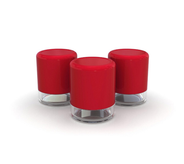 Стеклянные пищевые контейнеры цилиндрической формы с красными крышками