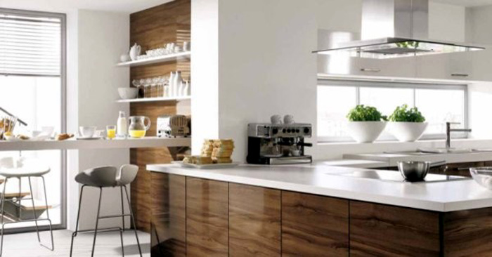 Оригинальный дизайн интерьера белой кухни с деревянными акцентами от Ilija Mirceski