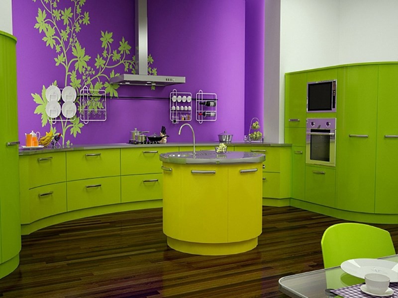 фиолетовая с зеленым кухня