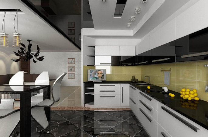 Многоуровневый потолок – отличный вариант для современных кухонь