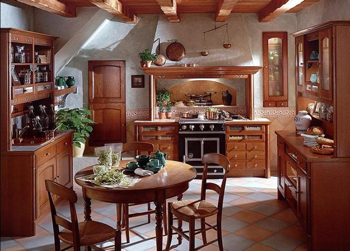Деревянные полы кухни в стиле кантри