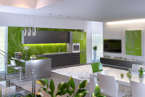 Зелёный цвет в дизайне кухни-столовой