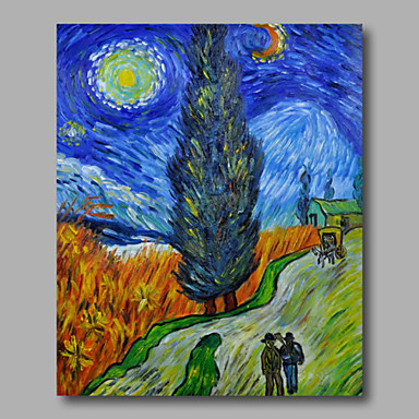 готовы повесить Вытянутая рука роспись маслом холст Ван Гог воспроизводства дорогу с crypress и звездная ночь одной панели