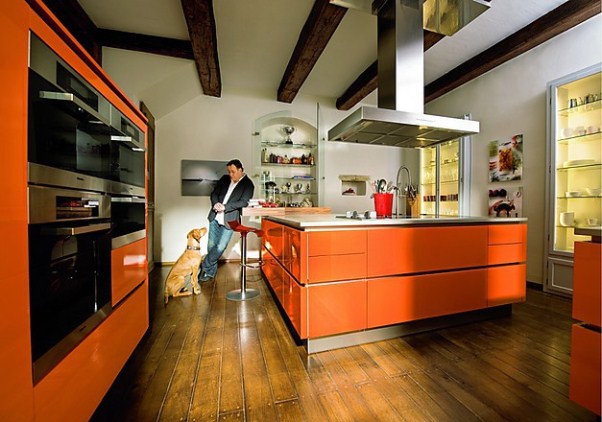 дизайн оранжевой кухни, оранжевая кухня фото