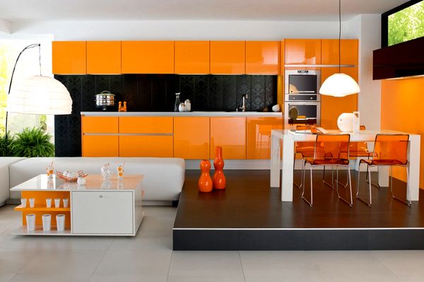 оранжевая кухня фото, дизайн оранжевой кухни