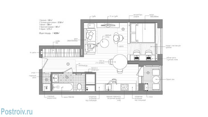 Планировка квартиры студии 40 кв. м. Фото