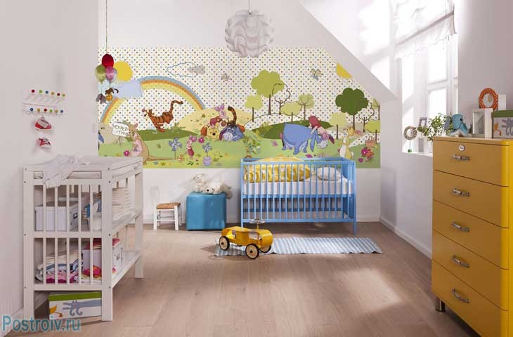 Фотообои в детской комнате для малышей. Фото