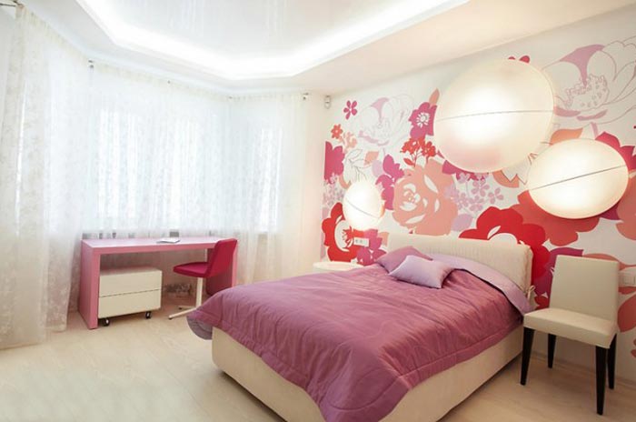 Дизайн спальни в нежных цветах для девушки подростка