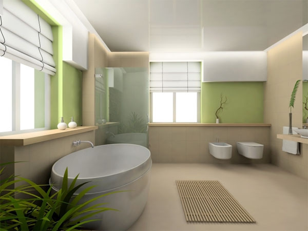 Ванная в японском стиле с окрашенными стенами