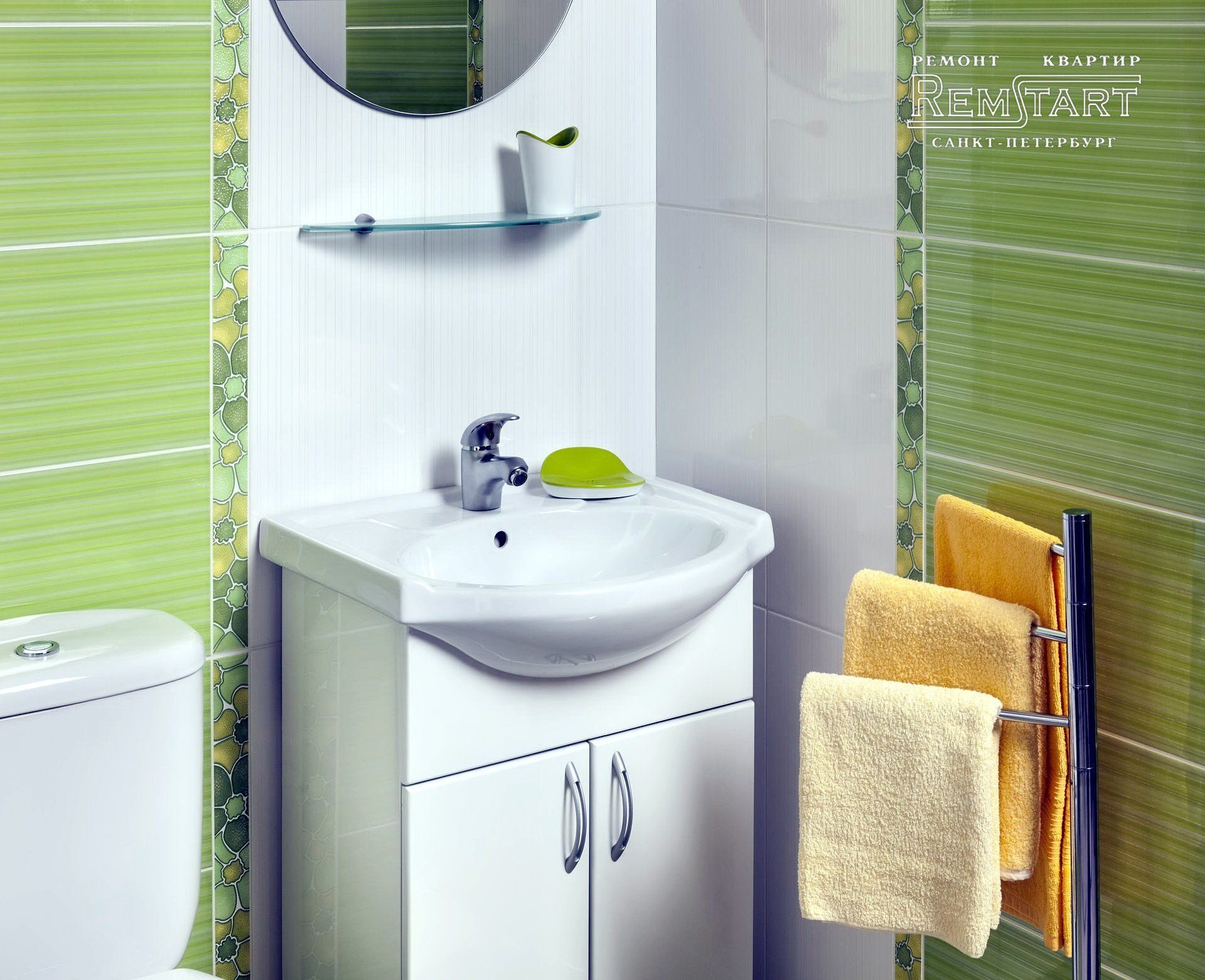 Дизайн ванной комнаты в зеленом цвете СПБ