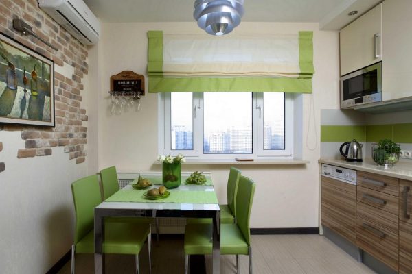 Зелёная мебель в кухне 