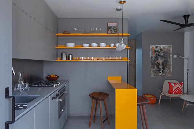 Дизайн маленькой желтой кухни