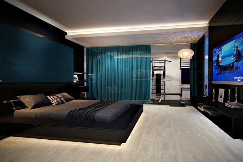 Бирюзовая спальня в стиле хай-тек - Дизайн интерьера