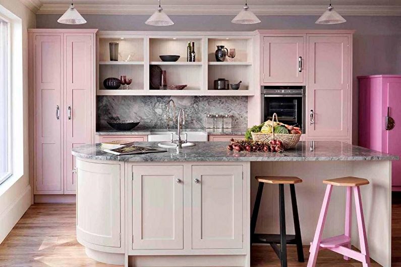 Розовая кухня в стиле ретро - Дизайн интерьера