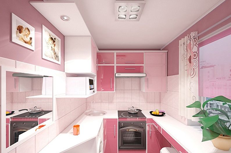 Дизайн розовой кухни - Отделка потолка
