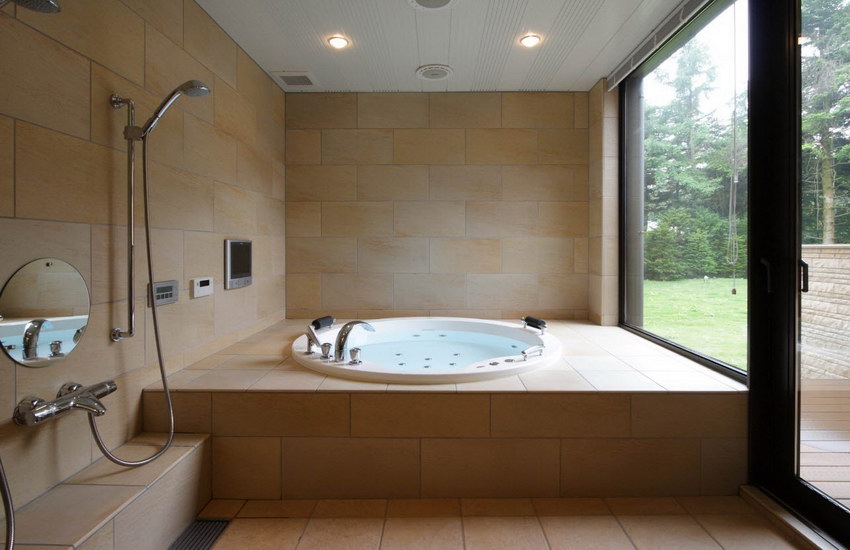 Интерьер ванной комнаты в японском стиле