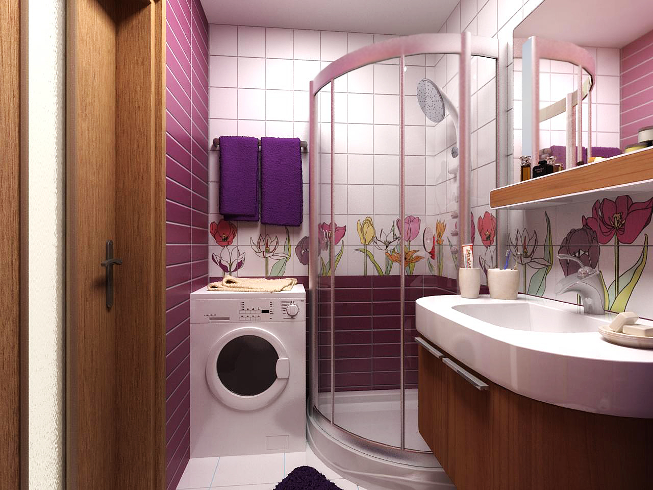 яркий дизайн ванной комнаты 3 кв м