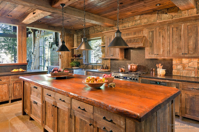 деревянная кухня своими руками с островной зоной
