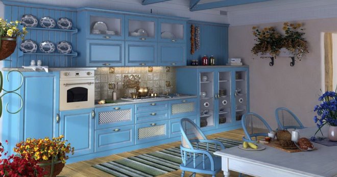 Голубая кухня - стильные приемы для создания особенного интерьера