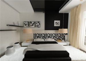 Применение чёрного цвета во краске натяжного потолка для спальни