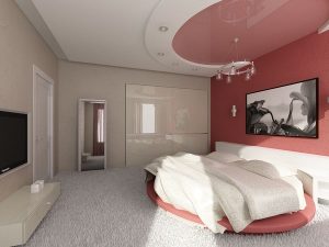 Овальный натяжной потолок для спальни