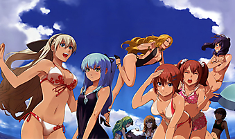 Развлекающиеся на пляже персонажи анимэ. (Код изображения: 23009)