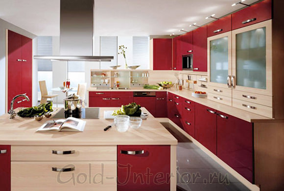 Цвет "шампиньон" и бордовый в интерьере кухни