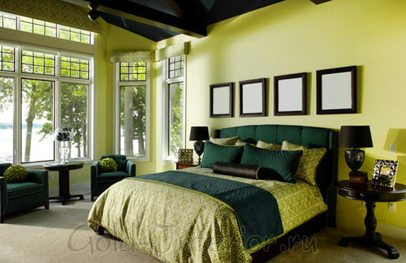 Идеальное сочетание цветов в спальне: оливковый, салатовый и тёмно-коричневый