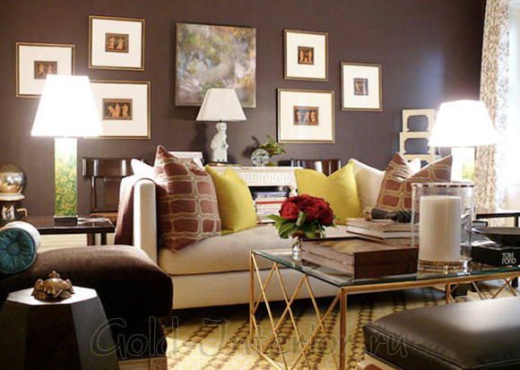 Коричневый цвет и осенние оттенки в гостиной