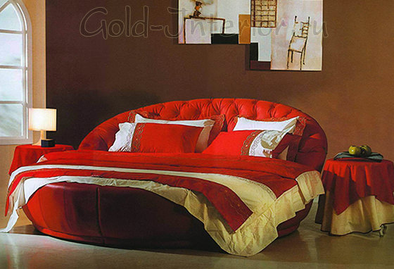 Круглая кровать алого цвета