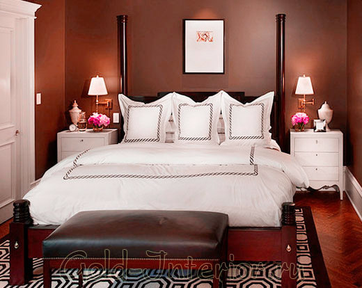 Спальня в коричневато-бордовом цвете