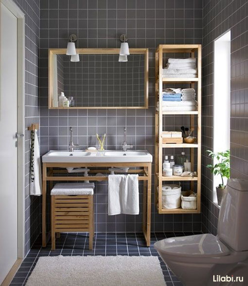 Дизайн интерьера серой ванной комнаты: серые стены в ванной, серая плитка и пол, фото