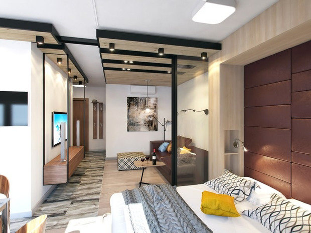 Фотография: Спальня в стиле Лофт, Современный, Малогабаритная квартира, Квартира, Дома и квартиры – фото на InMyRoom.ru