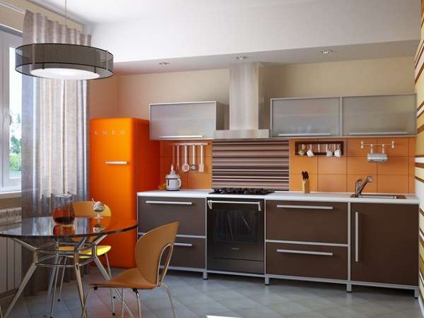 Современный интерьер столовой кухни в частном доме 