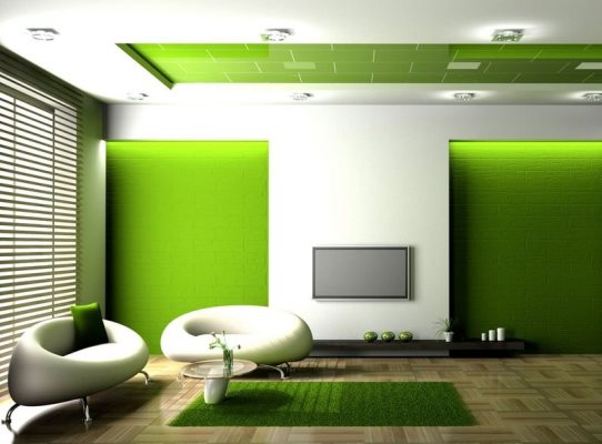 Зеленый цвет в оформлении гостиной позволит сделать комнату комфортной и уютной