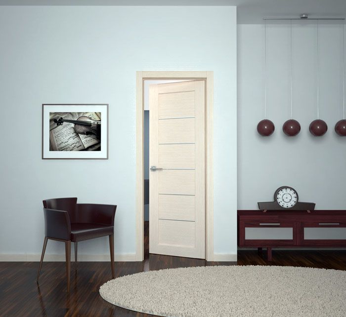 На фото интерьер с межкомнатной двери цвета белёного дуба