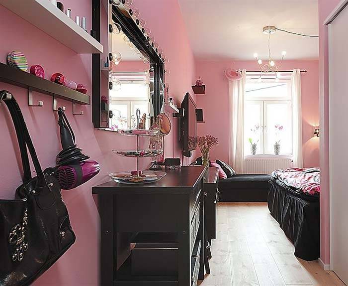 Розовые стены в интерьере подростковой комнаты для девушки фото