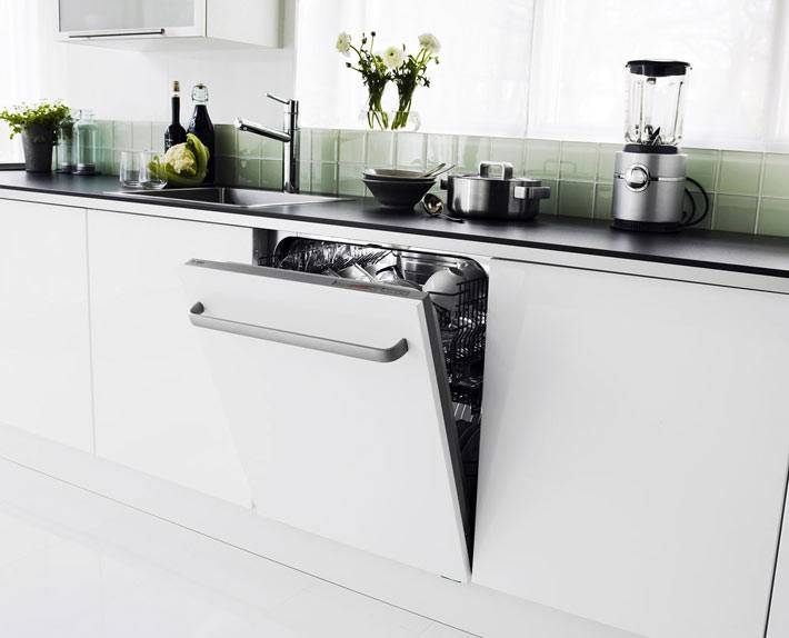 эститика белой кухни с посудомоечной машиной фото
