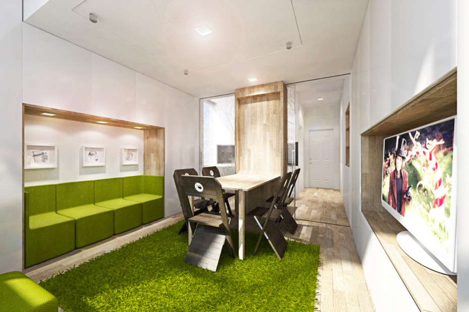 Дизайн квартиры трансформер: обеденная зона в гостиной