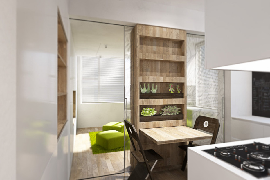 Дизайн квартиры трансформер: обеденная зона на кухне